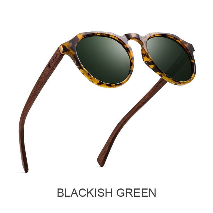 Yimaruili Unisex Full Rim Round Wood Frame HD Polarized Sunglasses 8048 Sunglasses Yimaruili Sunglasses Dark Green  