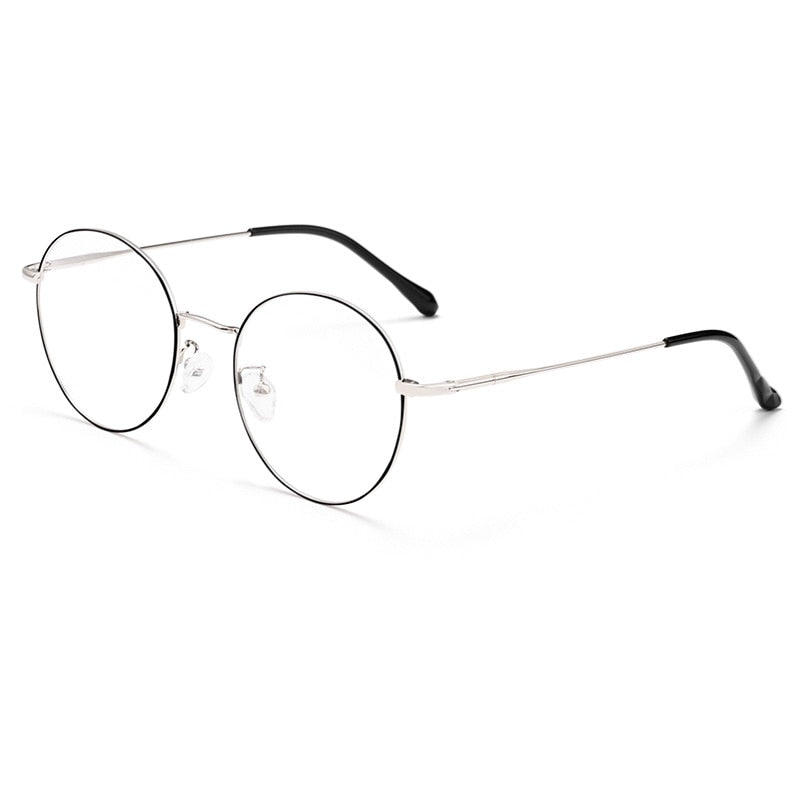 Yimaruili Unisex Full Rim β Titanium Round Frame Eyeglasses 6621X Full Rim Yimaruili Eyeglasses Black Silver  