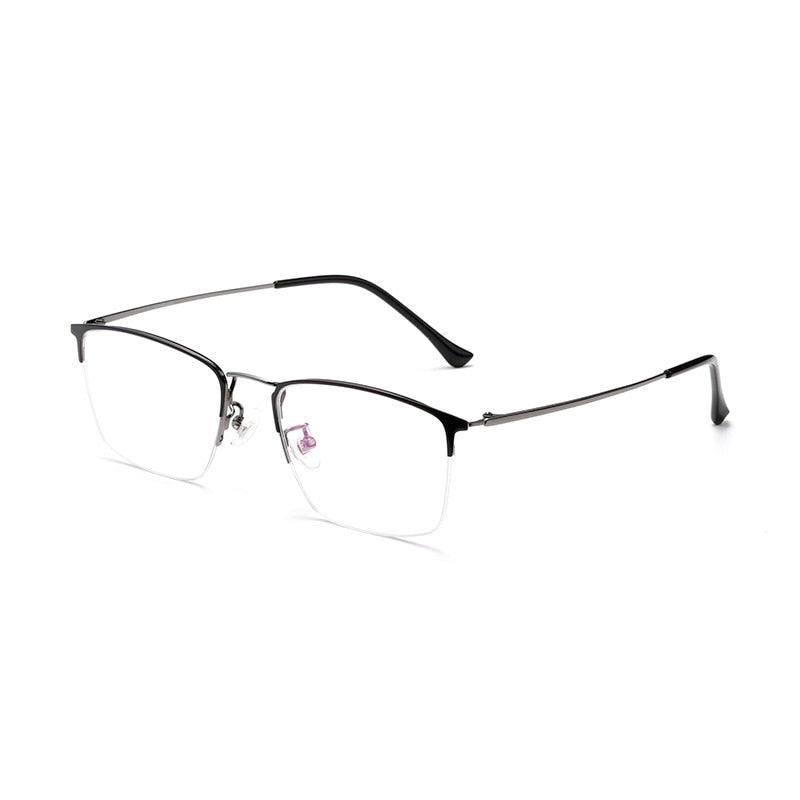 Yimaruili Unisex Semi Rim Titanium Frame Eyeglasses 8017JX Semi Rim Yimaruili Eyeglasses Black Gray  