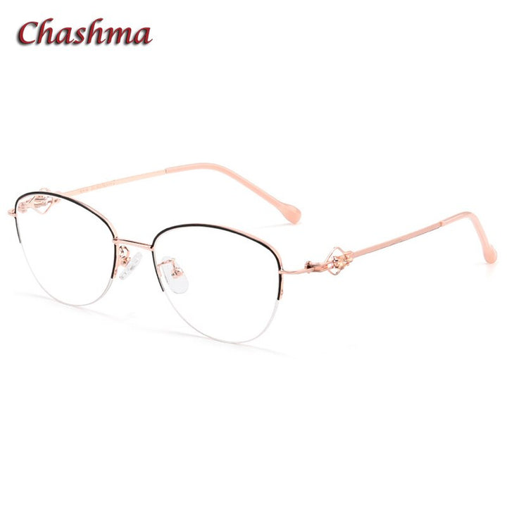 Chashma Ochki Women's Semi Rim Square Cat Eye Stainless Steel Eyeglasses 8025 Semi Rim Chashma Ochki Black Gold  