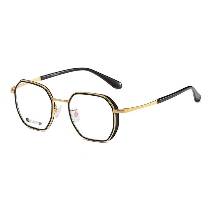 Hotochki Unisex Full Rim Beta Titanium Frame Eyeglasses 6074 Full Rim Hotochki Black Gold  