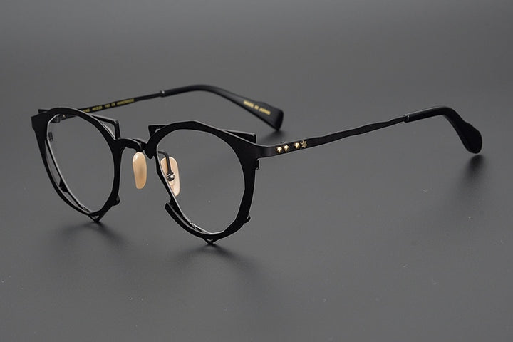 Muzz Men's Full Rim Irregular Round Titanium Frame Eyeglasses 0045 Full Rim Muzz C1  