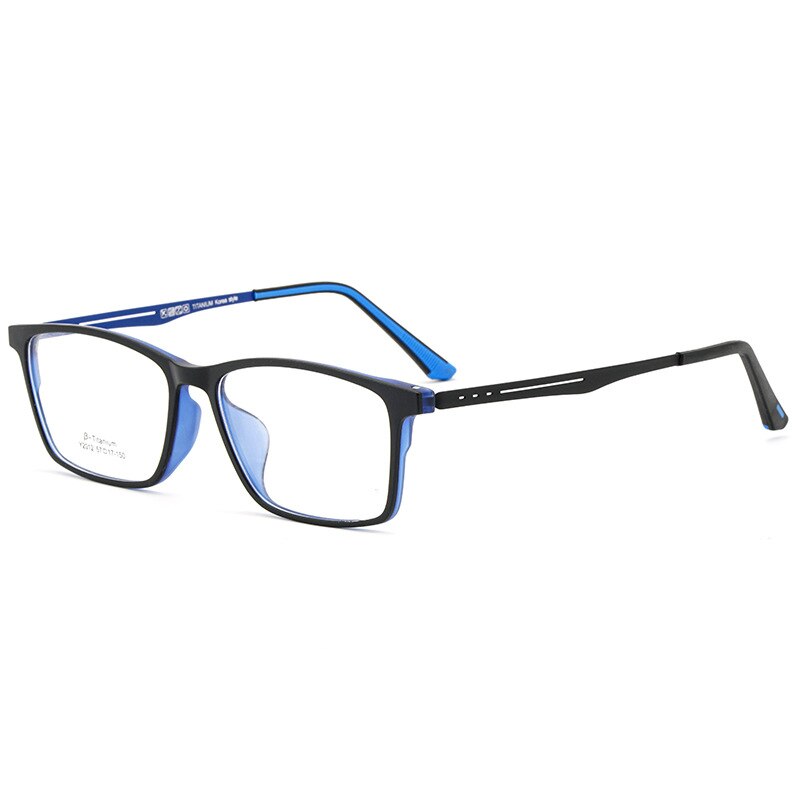 Hdcrafter Men's Full Rim Square Titanium Frame Eyeglasses Y2012 Full Rim Hdcrafter Eyeglasses Black Blue  