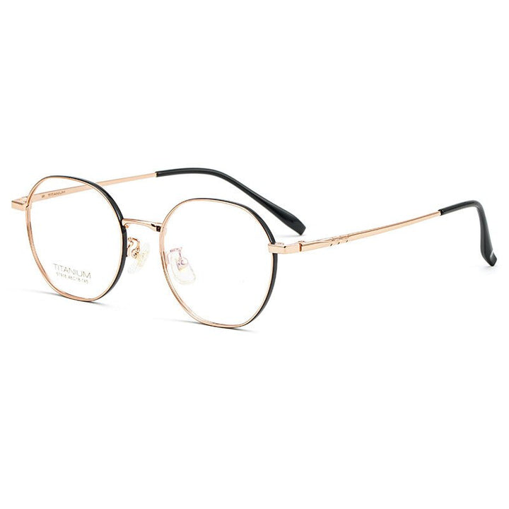 Hotony Women's Full Rim Round Titanium Frame Eyeglasses S1918 Full Rim Hotony Black Rose Gold  