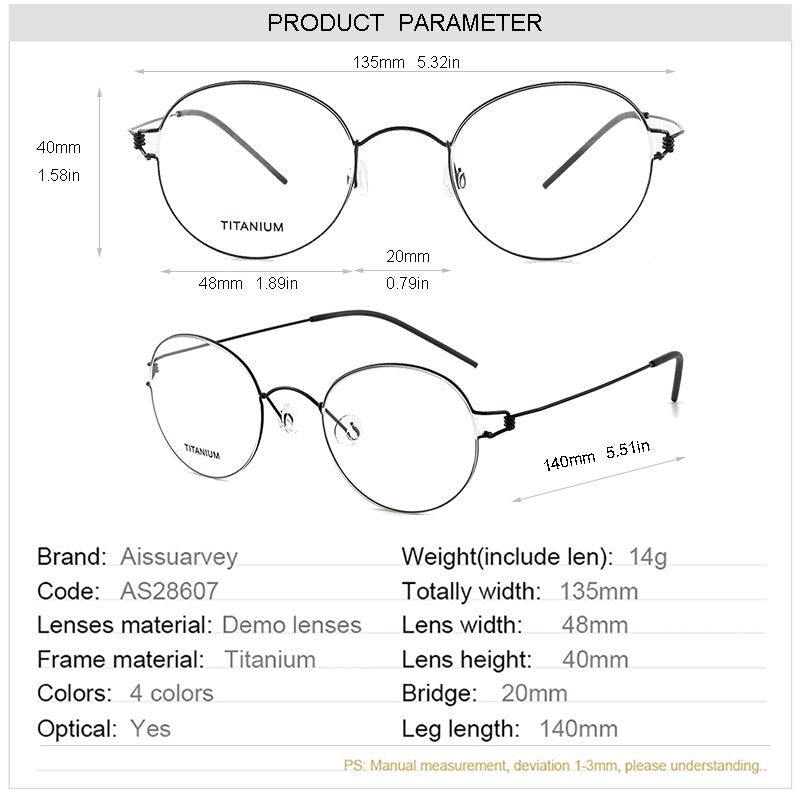 Aissuarvey Unisex Full Rim Screwless Round Titanium Frame Eyeglasses As28607 Full Rim Aissuarvey Eyeglasses   