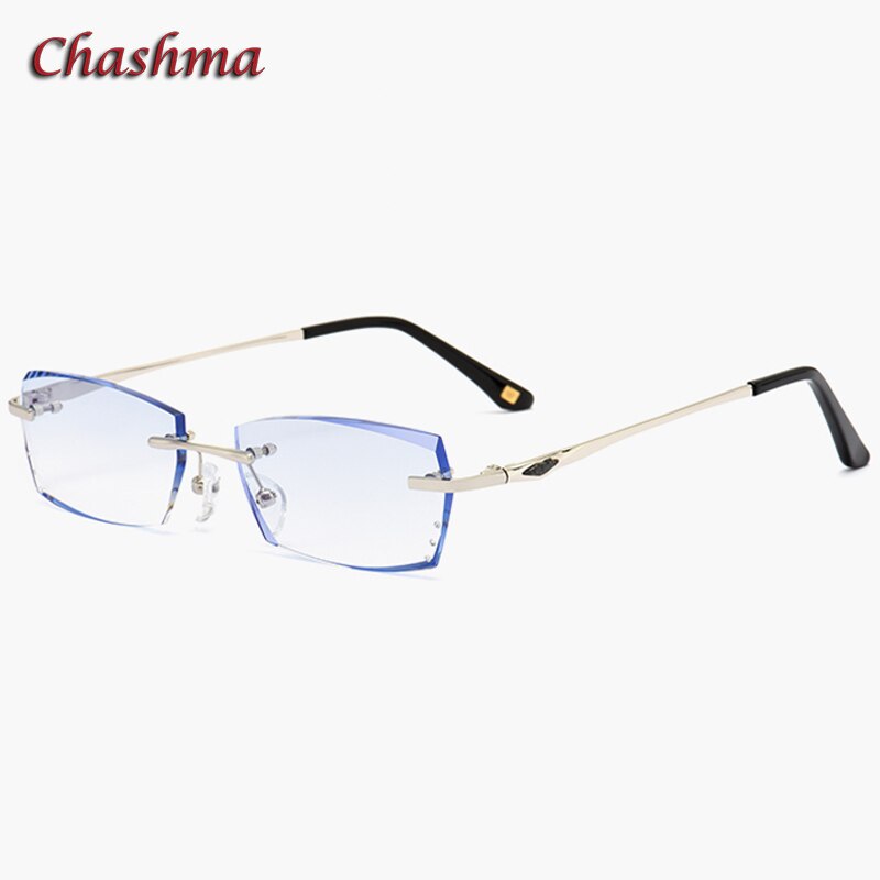 Chashma Ochki Men's Rimless Rectangle Titanium Eyeglasses Tinted Lenses 8193 Rimless Chashma Ochki Type B Blue  