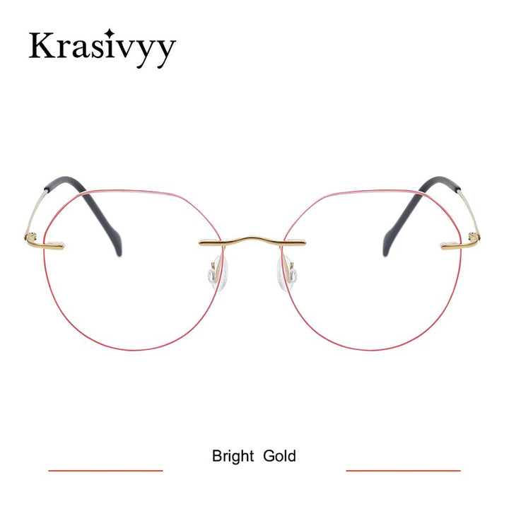 Krasivyy Women's Rimless Irregular Round Titanium Eyeglasses Ls08 Rimless Krasivyy Bright Gold  
