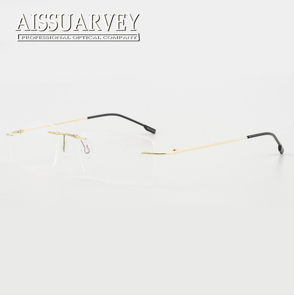 Aissuarvey Men's Rectangular Rimless Titanium Alloy Frame Eyeglasses As858 Rimless Aissuarvey Eyeglasses Gold  
