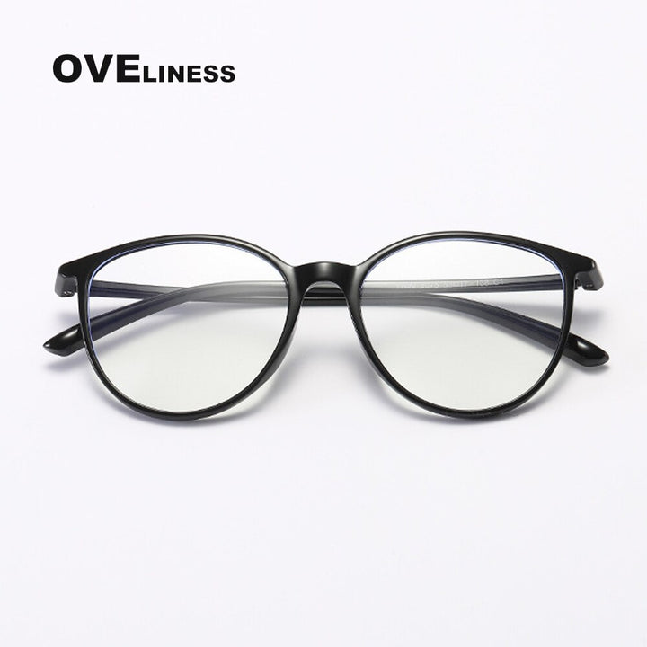 Oveliness Unisex Full Rim Round Square Tr 90 Titanium Eyeglasses 8075 Full Rim Oveliness shiny black  