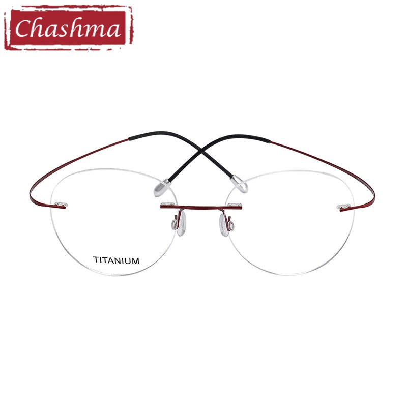 Unisex Round Titanium Frame Ultra Light Rimless Eyeglasses 16017 Rimless Chashma Red  