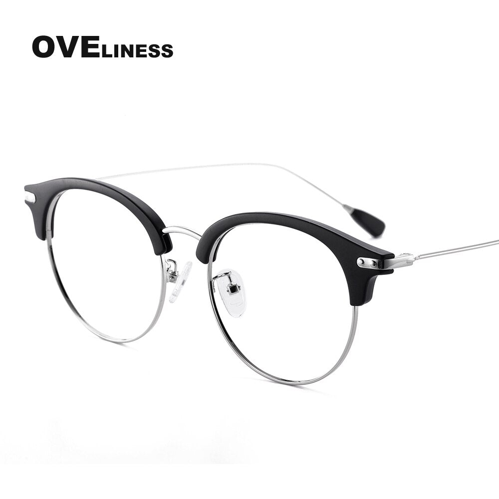 Oveliness Women's Full Rim Round Cat Eye Acetate Alloy Eyeglasses 2630 Full Rim Oveliness matt black  