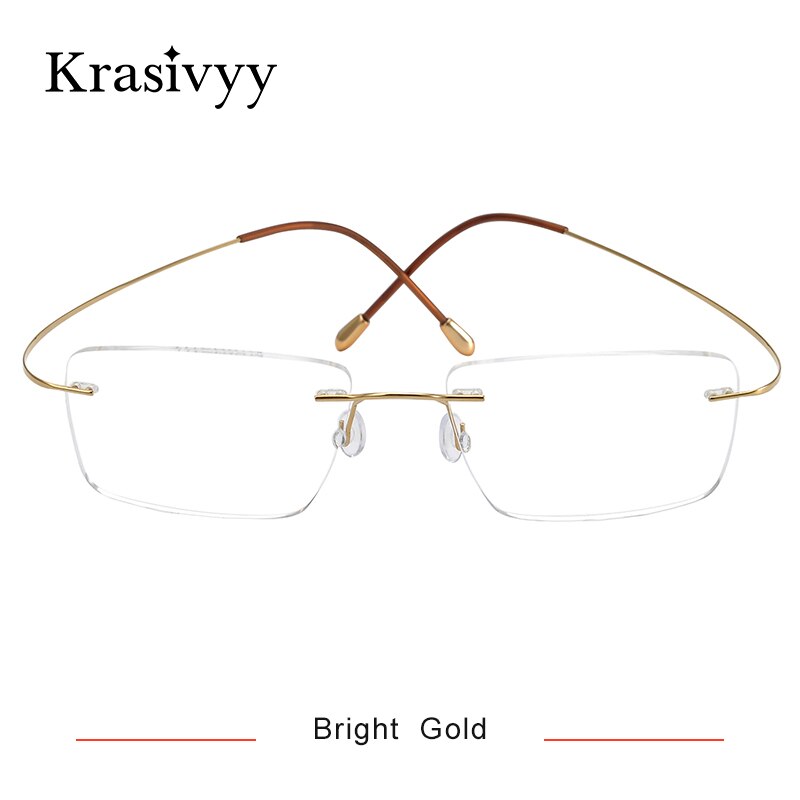 Krasivyy Men's Rimless Square Titanium Eyeglasses Kr16064 Rimless Krasivyy Bright Gold  