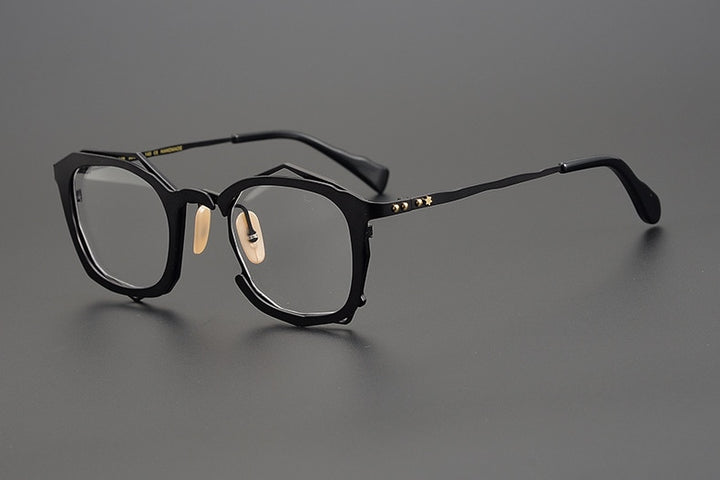Muzz Men's Full Rim Square Handcrafted Titanium Frame Eyeglasses 0046 Full Rim Muzz Black  