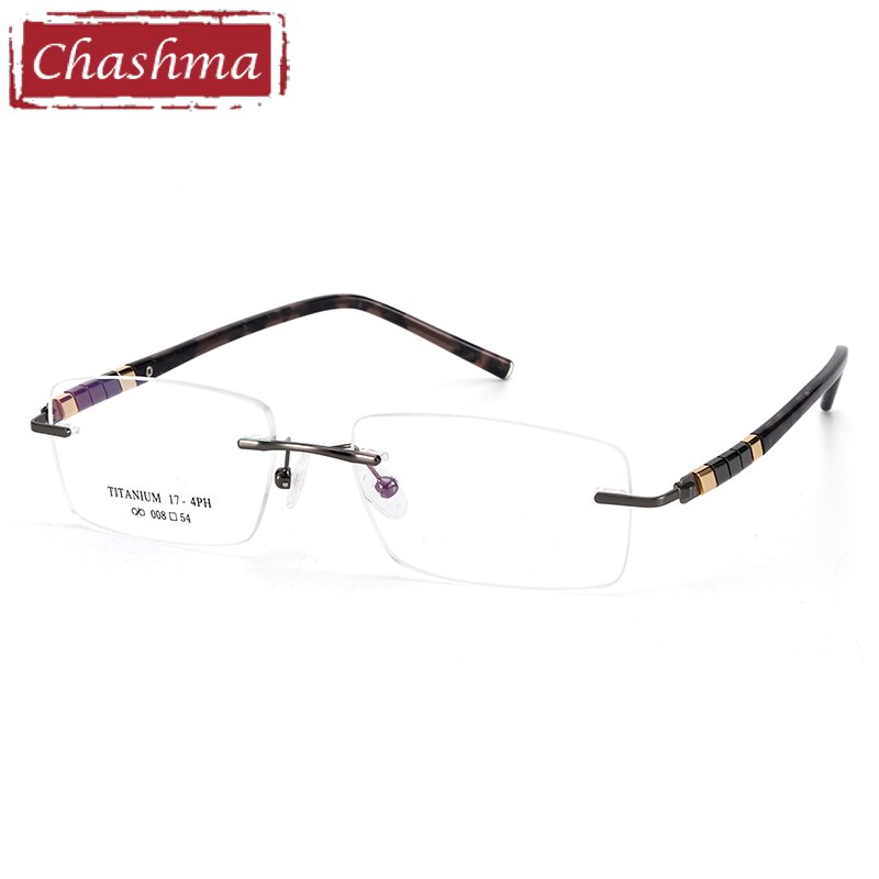 Men's Titanium Rimless Rectangle Frame Eyeglasses 008 Rimless Chashma Gray  