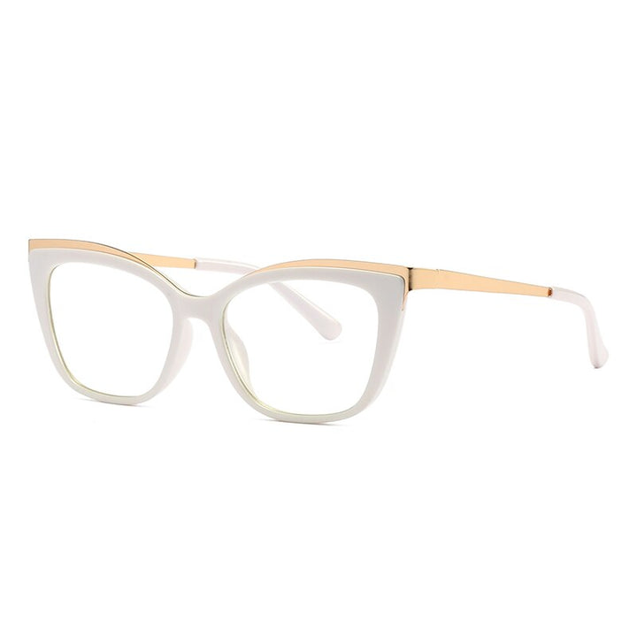 Hotochki Women's Full Rim Cat Eye Alloy Acetate Frame Eyeglasses 2049 Full Rim Hotochki white  