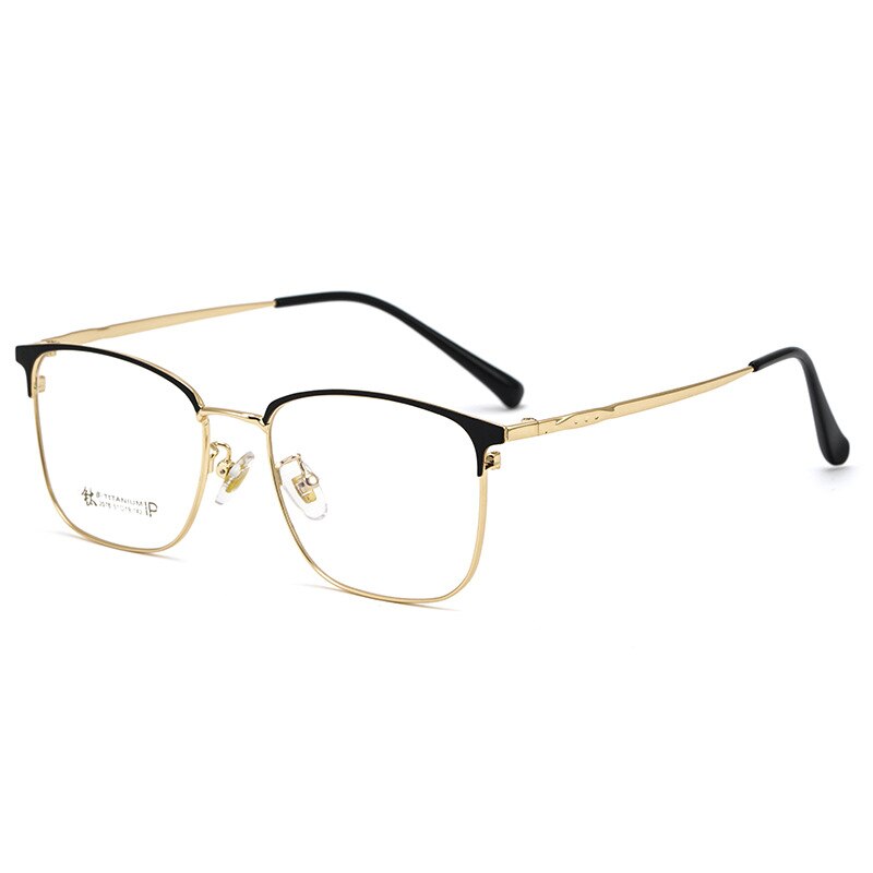 KatKani Men's Full Rim β Titanium Alloy Square Frame Eyeglasses 2078h Full Rim KatKani Eyeglasses Black Gold  
