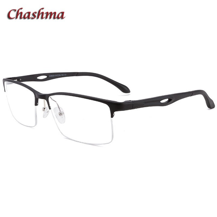 Chashma Ochki Unisex Large Semi Rim Square Aluminum Magnesium Sport Eyeglasses 6323 Sport Eyewear Chashma Ochki Black  