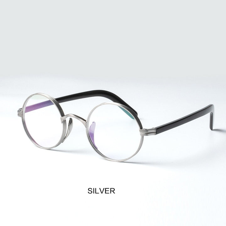 Muzz Men's Full Rim Round Titanium Frame Eyeglasses 10118 Full Rim Muzz Silver  
