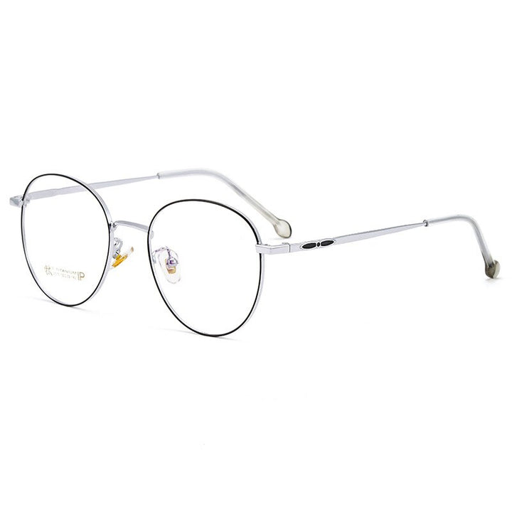 KatKani Unisex Full Rim Round Titanium Frame Eyeglasses K2070 Full Rim KatKani Eyeglasses Black Silver  