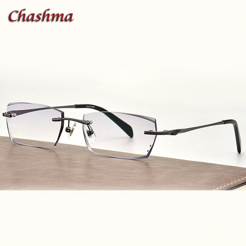 Chashma Ochki Men's Rimless Rectangle Titanium Eyeglasses Tinted Lenses 8193 Rimless Chashma Ochki Type B Gray  