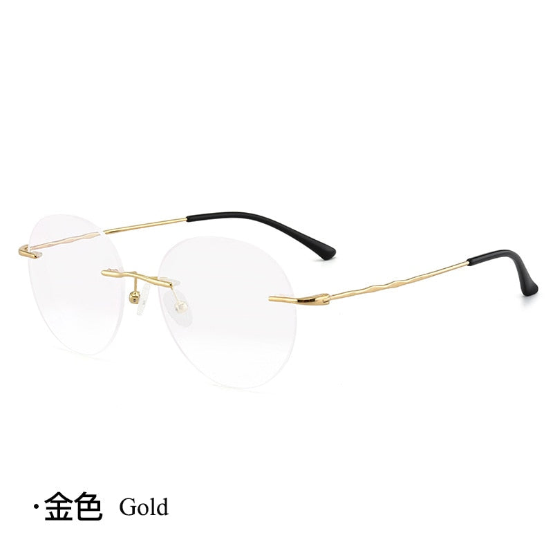 Unisex Round Rimless Titanium Alloy Frame Eyeglasses Customizable Lenses Zt7057 Rimless Bclear Gold  