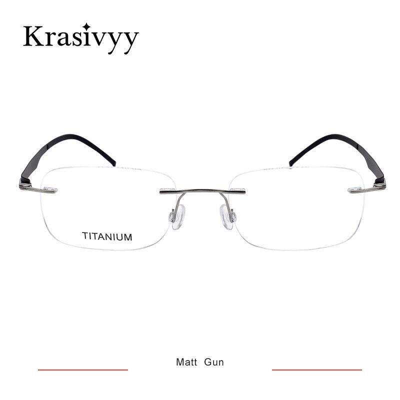 Krasivyy Men's Rimless Square Screwless Titanium Eyeglasses Kr5002 Rimless Krasivyy Matt Gun  