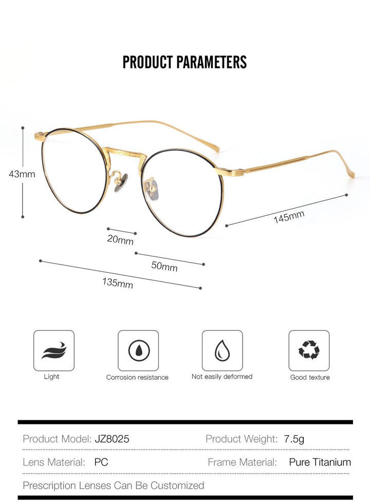 Muzz Unisex Full Rim Round Titanium Frame Eyeglasses 8025 Full Rim Muzz   