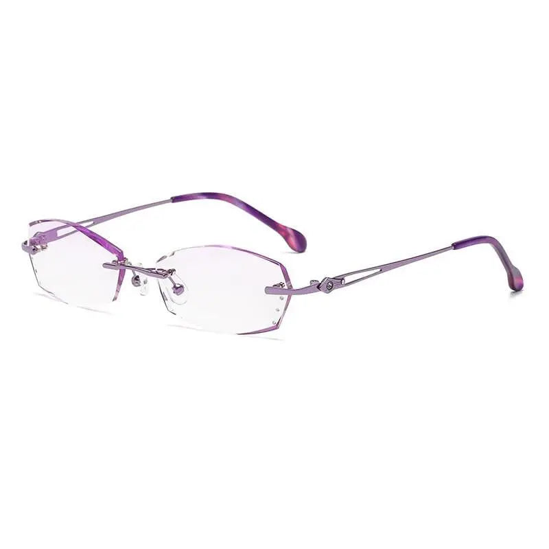Zirosat 5901 Women's Eyeglasses Tint Lenses Diamond Cutting Rimless Titanium - purple diamond cut