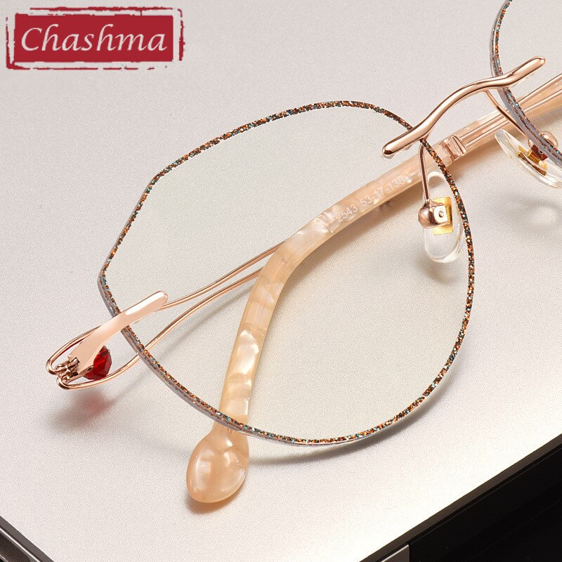 Women's Retro Diamond Trimmed Rimless Titanium Frame Eyeglasses 2543 Rimless Chashma   