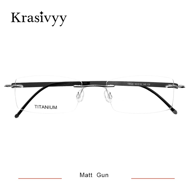 Krasivyy Unisex Rimless Square Titanium Screwless Eyeglasses Kr16028 Rimless Krasivyy Matt Gun CN 