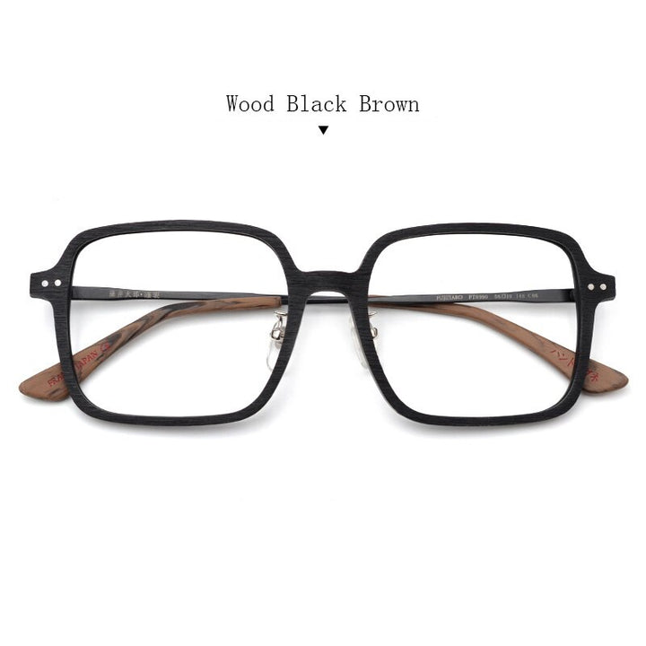Hdcrafter Unisex Full Rim Square Wood Acetate Frame Eyeglasses 8990 Full Rim Hdcrafter Eyeglasses Wood Black Brown  