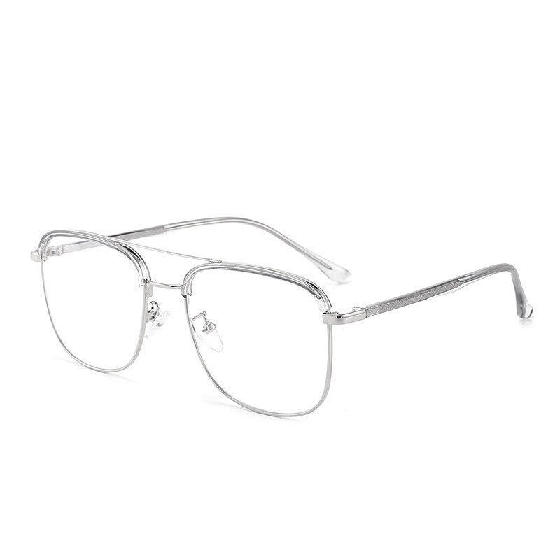 Unisex Full Rim Double Bridge TR90 Alloy Frame Eyeglasses Cl20370 Full Rim Bclear Clear gray silver  