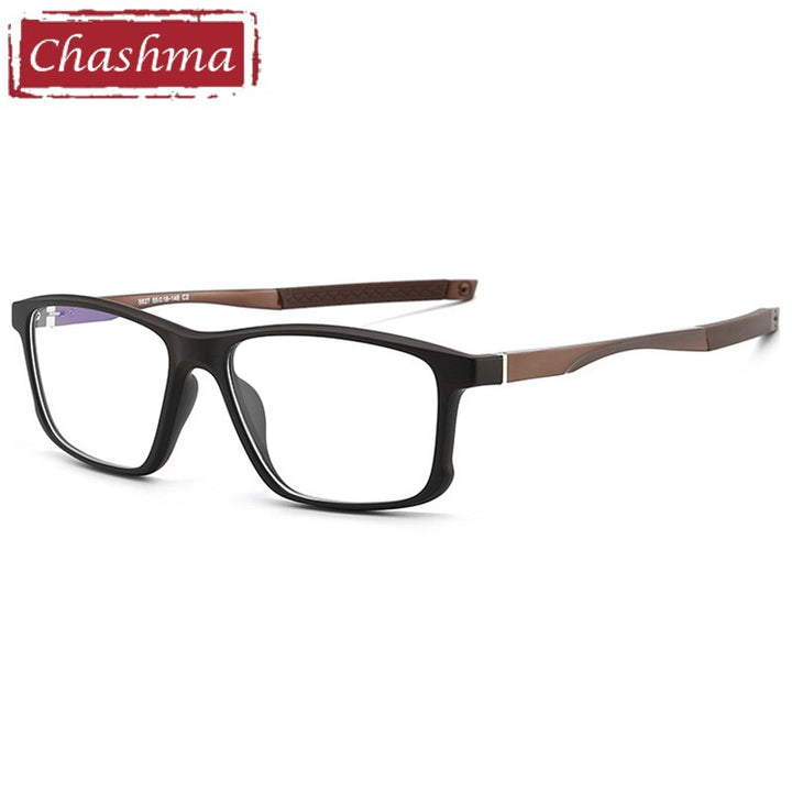 Chashma Ottica Unisex Full Rim Square Tr 90 Aluminum Magnesium Sport Eyeglasses 5827 Sport Eyewear Chashma Ottica Black Brown  