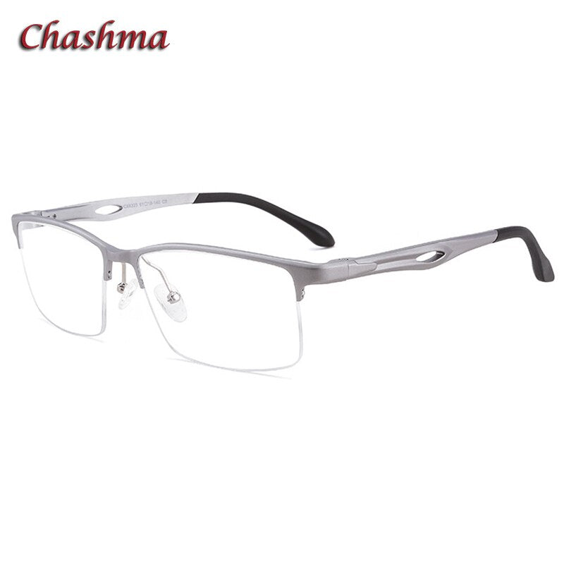 Chashma Ochki Unisex Large Semi Rim Square Aluminum Magnesium Sport Eyeglasses 6323 Sport Eyewear Chashma Ochki Silver  