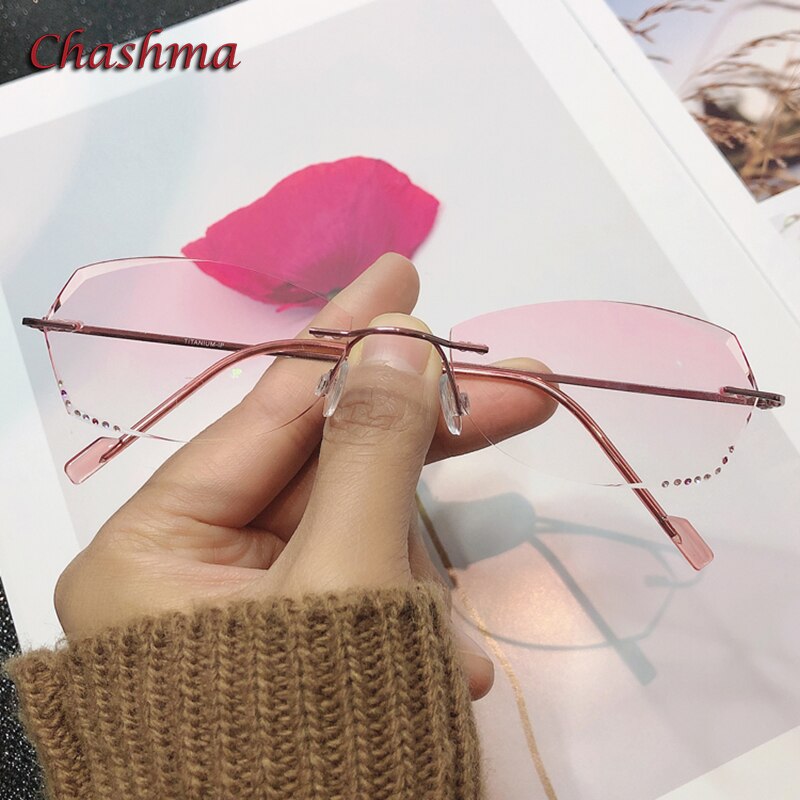 Chashma Ochki Women's Rimless Oval Rectangle Titanium Eyeglasses 6074 Tinted Lenses Rimless Chashma Ochki   