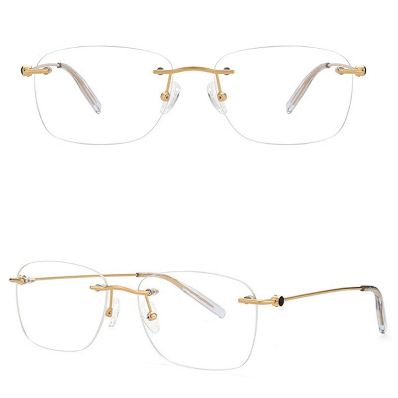 Muzz Men's Rimless Square Titanium Frame Eyeglasses 160221 Rimless Muzz Gold  