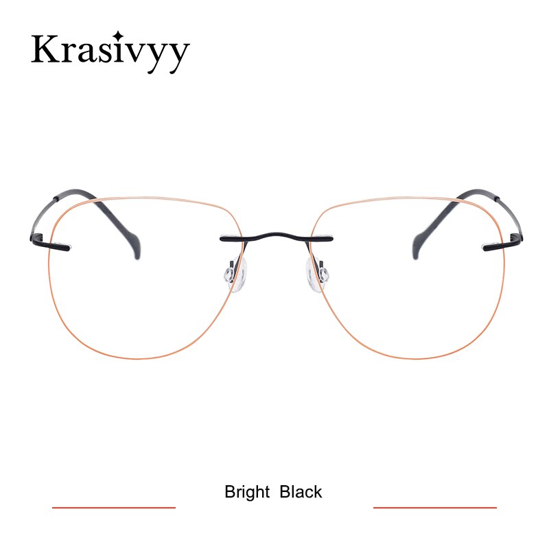 Krasivyy Unisex Rimless Oval Square Titanium Eyeglasses Ls07 Rimless Krasivyy Bright Black  