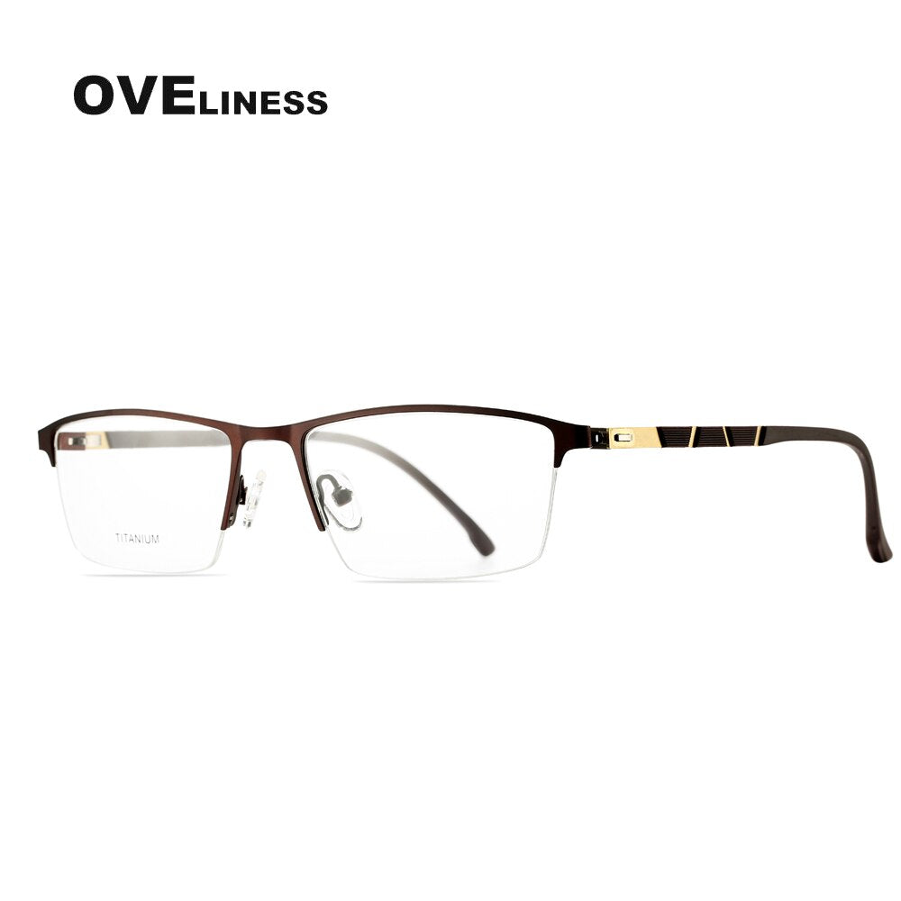 Oveliness Men's Semi Rim Square Screwless Titanium Alloy Eyeglasses Ol98p59 Semi Rim Oveliness coffee  