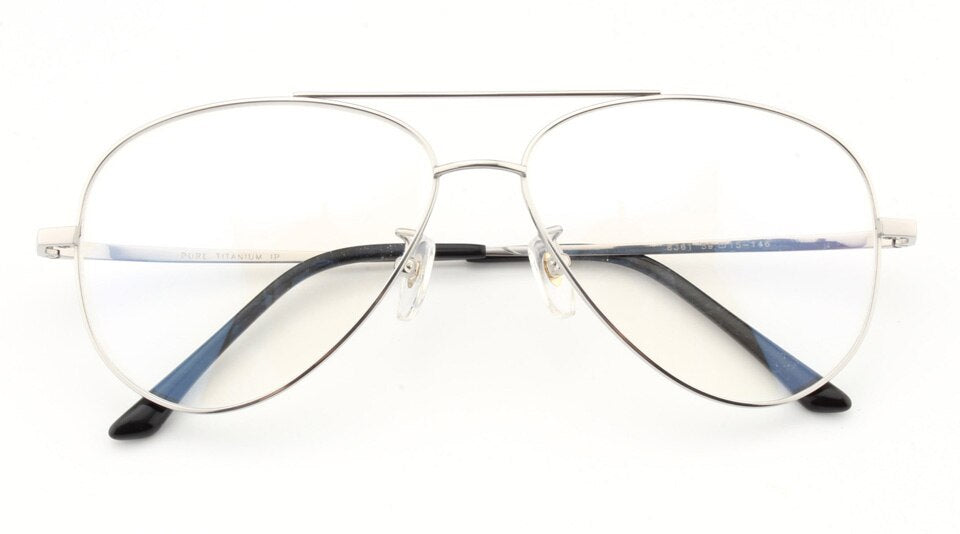 Muzz Unisex Full Rim Round Pilot Double Bridge Titanium Frame Eyeglasses L8361 Full Rim Muzz Silver  