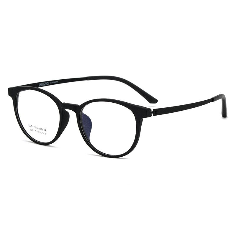 KatKani Unisex Full Rim Round β Titanium Alloy Frame Eyeglasses 023091 Full Rim KatKani Eyeglasses Black  