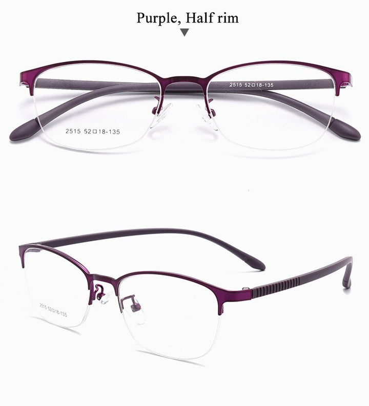 Women's Oval Optional Full/Semi Rim Titanium Alloy Eyeglasses My2515 2516 Semi Rim Bclear half purple  