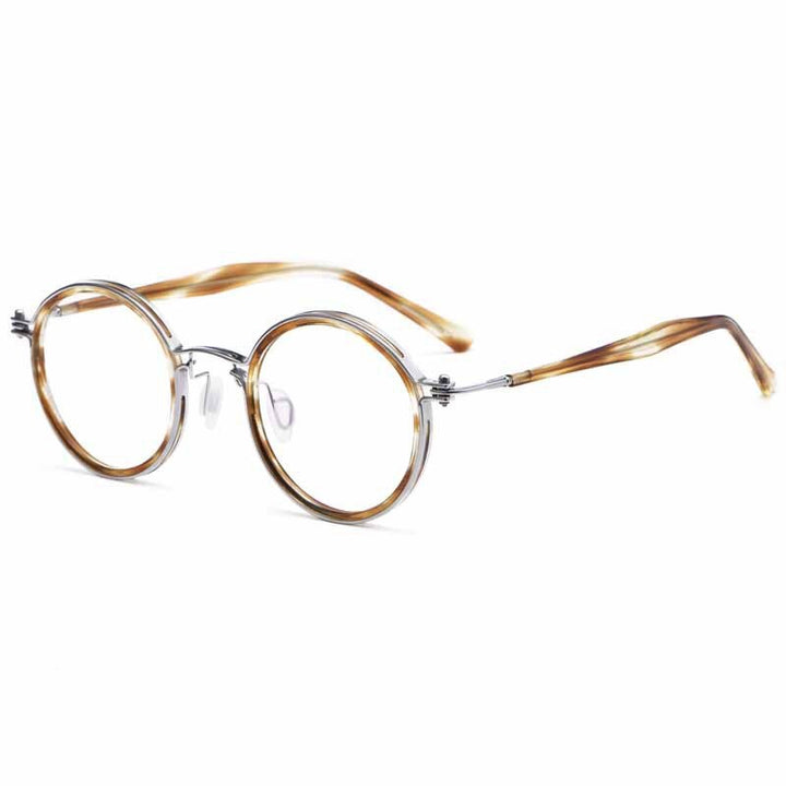 Yimaruili Unisex Full Rim Round Titanium Frame Eyeglasses H33088 Full Rim Yimaruili Eyeglasses Tortoiseshell  