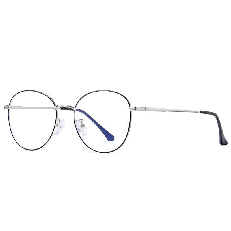 Reven Jate 1918 Unisex Eyeglasses Anti Blue Ray Light Blocking Full Rim Alloy Metal Full Rim Reven Jate black-silver  
