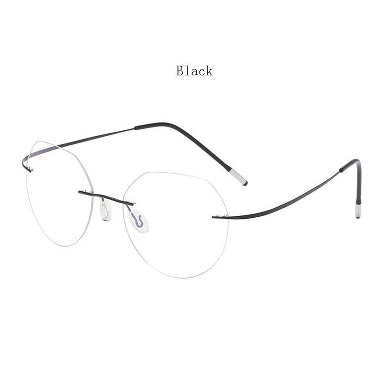 Hdcrafter Unisex Rimless Polygon Round Titanium Frame Eyeglasses 6001-6002 Rimless Hdcrafter Eyeglasses Model-A-Black  