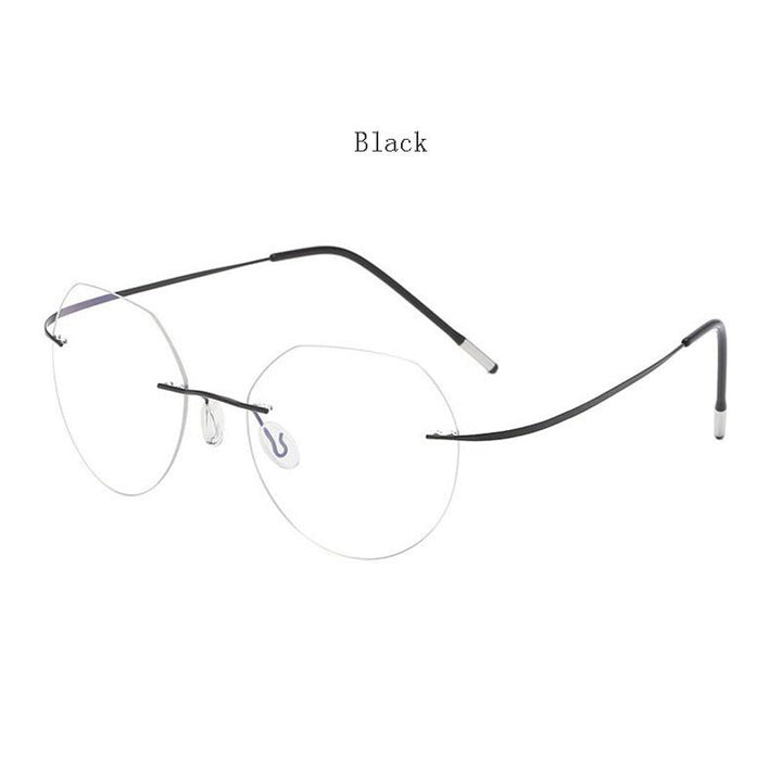 Hdcrafter Unisex Rimless Polygon Round Titanium Frame Eyeglasses 6001-6002 Rimless Hdcrafter Eyeglasses Model-A-Black  