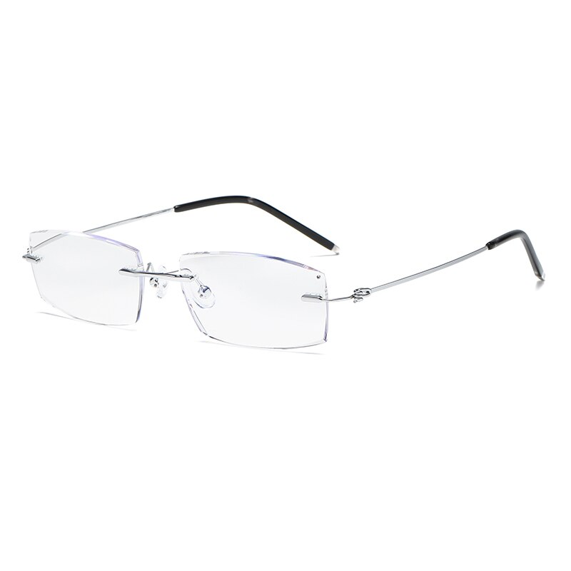 Zirosat 8581 Unisex Rimless Titanium Reading Glasses Anti Blue Lenses +1.0 to +4.0 Reading Glasses Zirosat +100 silver 