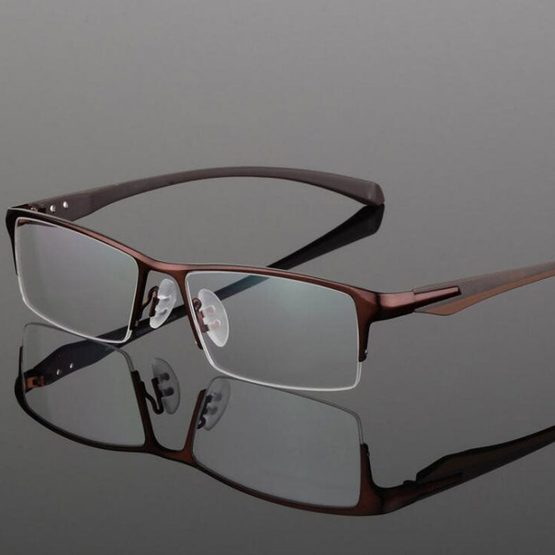 Hotochki Men's Semi Rim IP Electronic Plated Alloy Frame Eyeglasses 9065 Semi Rim Hotochki Auburn  
