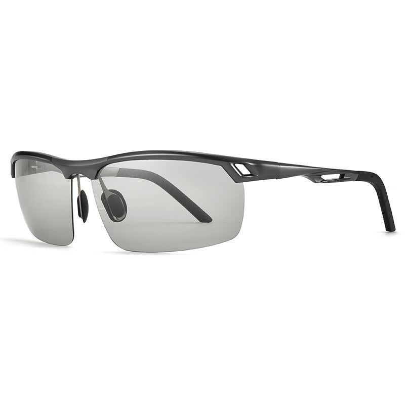 Yimaruili Unisex Semi Rim Aluminum Magnesium Frame Polarized Sunglasses 8550 Sunglasses Yimaruili Sunglasses Gray Lens black 