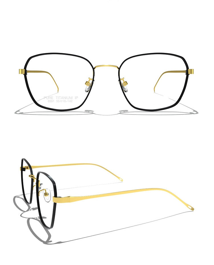 Muzz Men's Full Rim Square Titanium Frame Eyeglasses 8991 Full Rim Muzz GOLD BLACK  