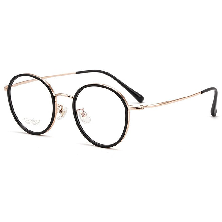 Yimaruili Unisex Full Rim Elastic β Titanium Round Frame Eyeglasses T6053 Full Rim Yimaruili Eyeglasses Black Rose Gold  